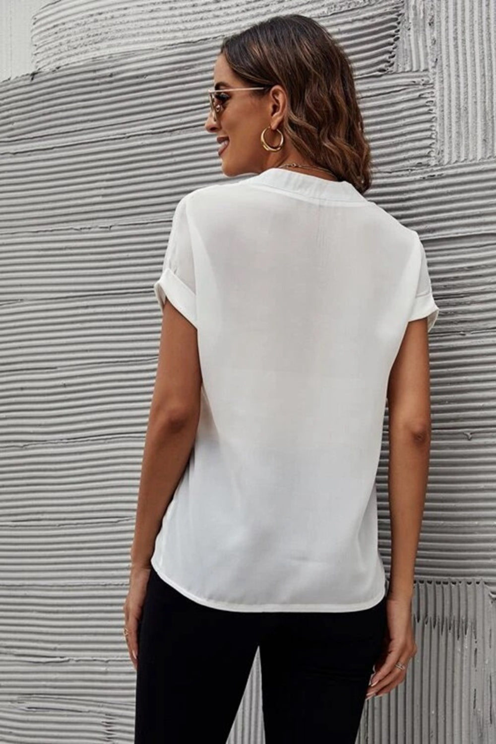 Honeybee Mumford's Notched Short Sleeve Blouse