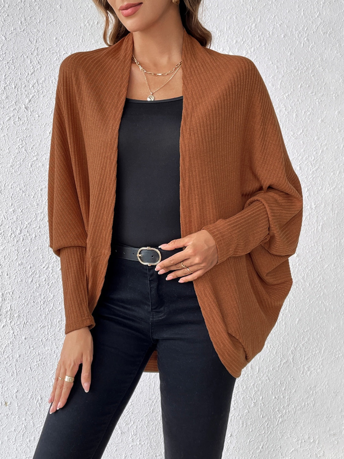 Honeybee Mumford's Ribbed Open Front Lantern Sleeve Cocoon Cardigan