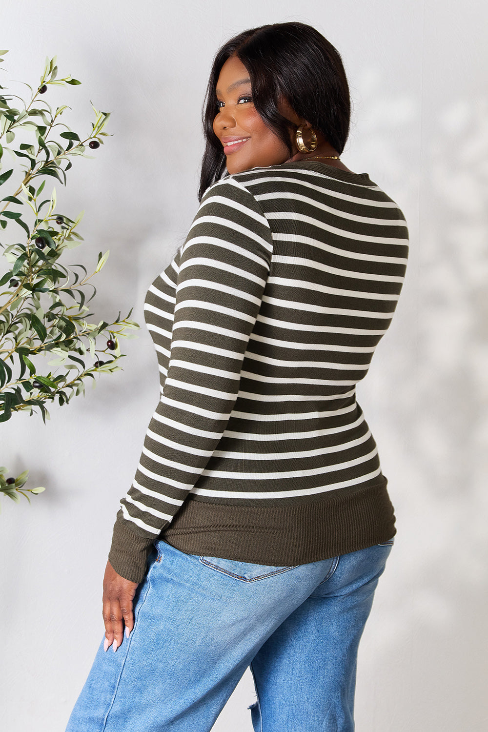 Honeybee Mumford's Full Size Striped Snap Down Cardigan