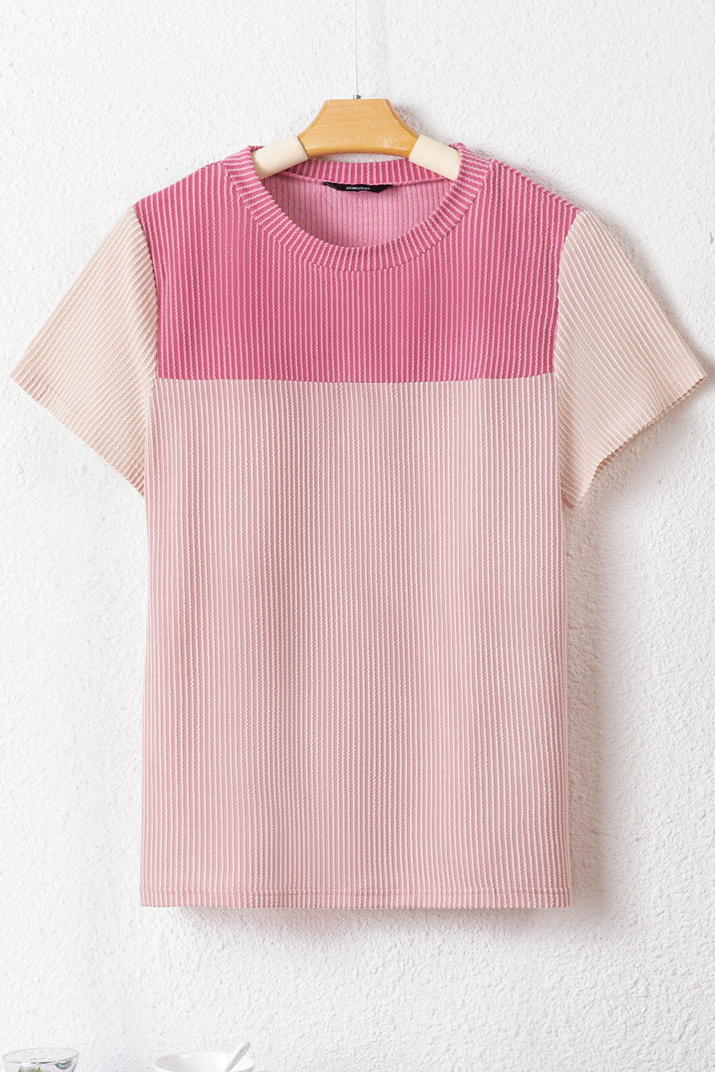 Honeybee Mumford's Pink Rib Textured Colorblock T Shirt