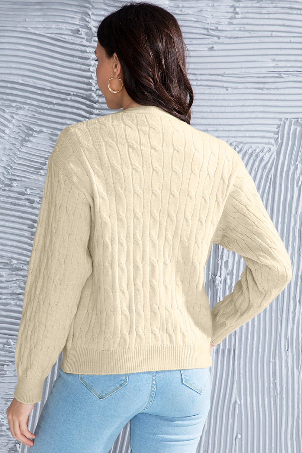 Honeybee Mumford's Cable-Knit Button Up Dropped Shoulder Cardigan