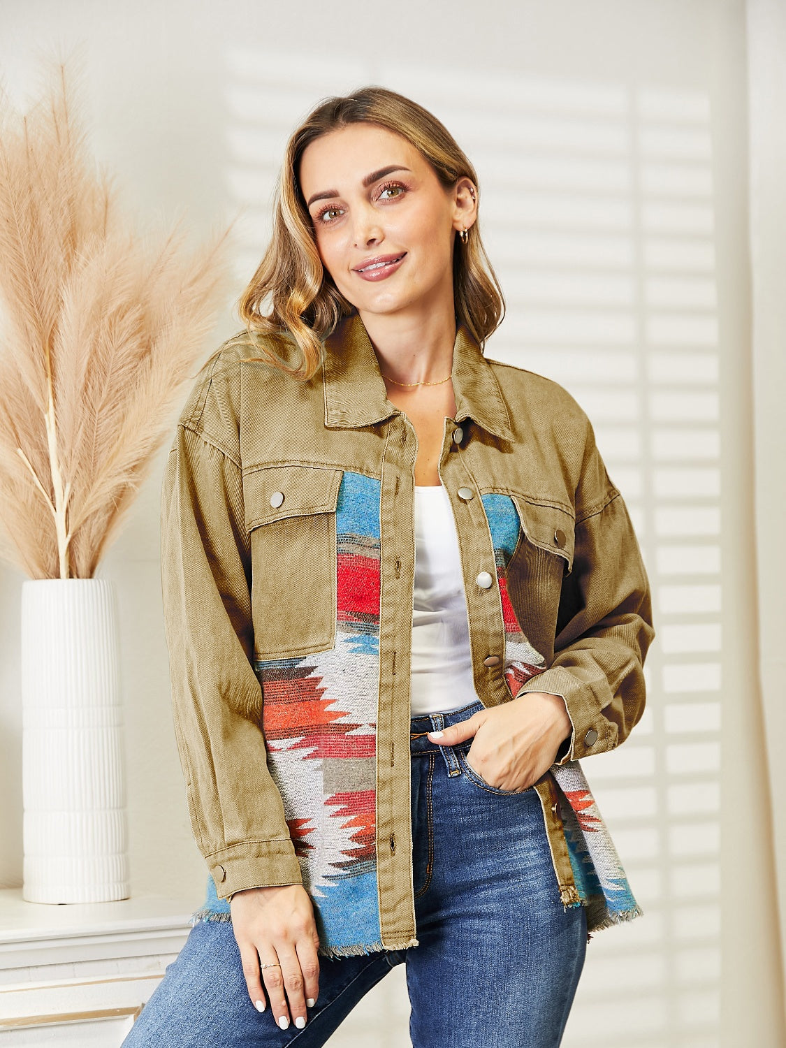 Honeybee Mumford's Dropped Shoulder Long Sleeve Printed Denim Jacket