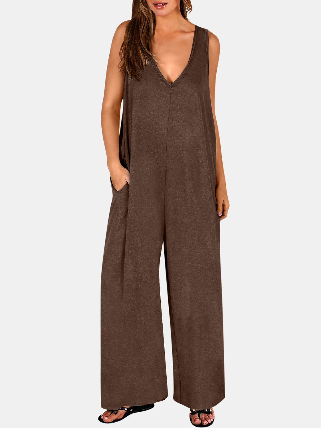 Honeybee Mumford's Full Size V-Neck Wide Strap Jumpsuit