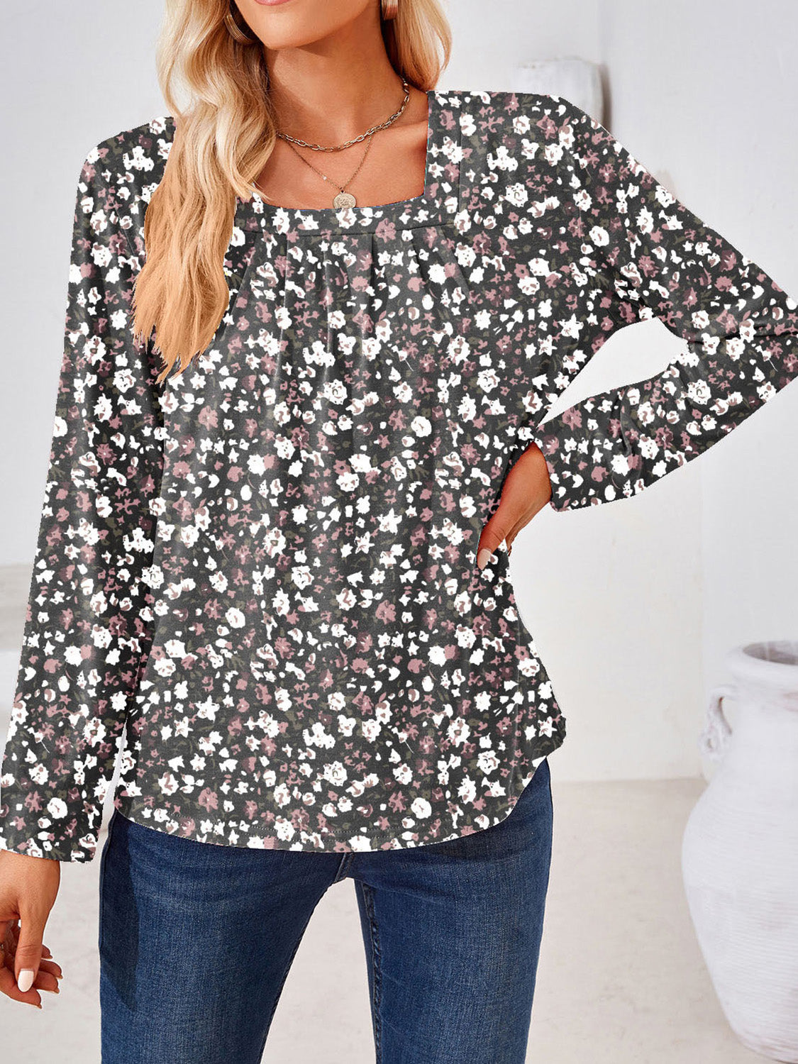 Honeybee Mumford's Full Size Square Neck Long Sleeve Blouse