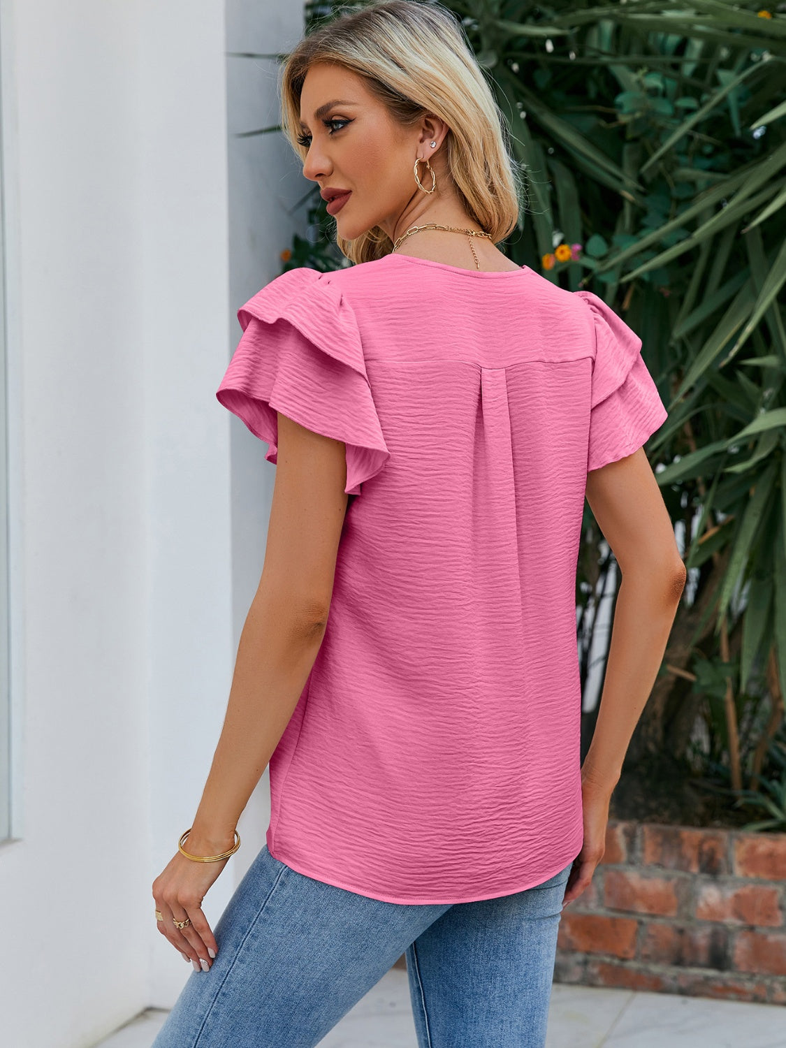 Honeybee Mumford's V-Neck Flounce Sleeve Blouse