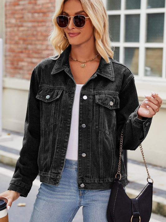 Honeybee Mumford's Pocketed Collared Neck Denim Jacket