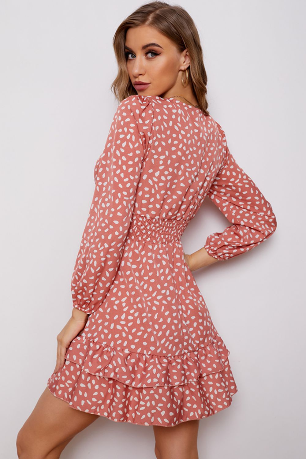 Honeybee Mumford's Surplice Neck Puff Sleeve Ruffle Hem Dress