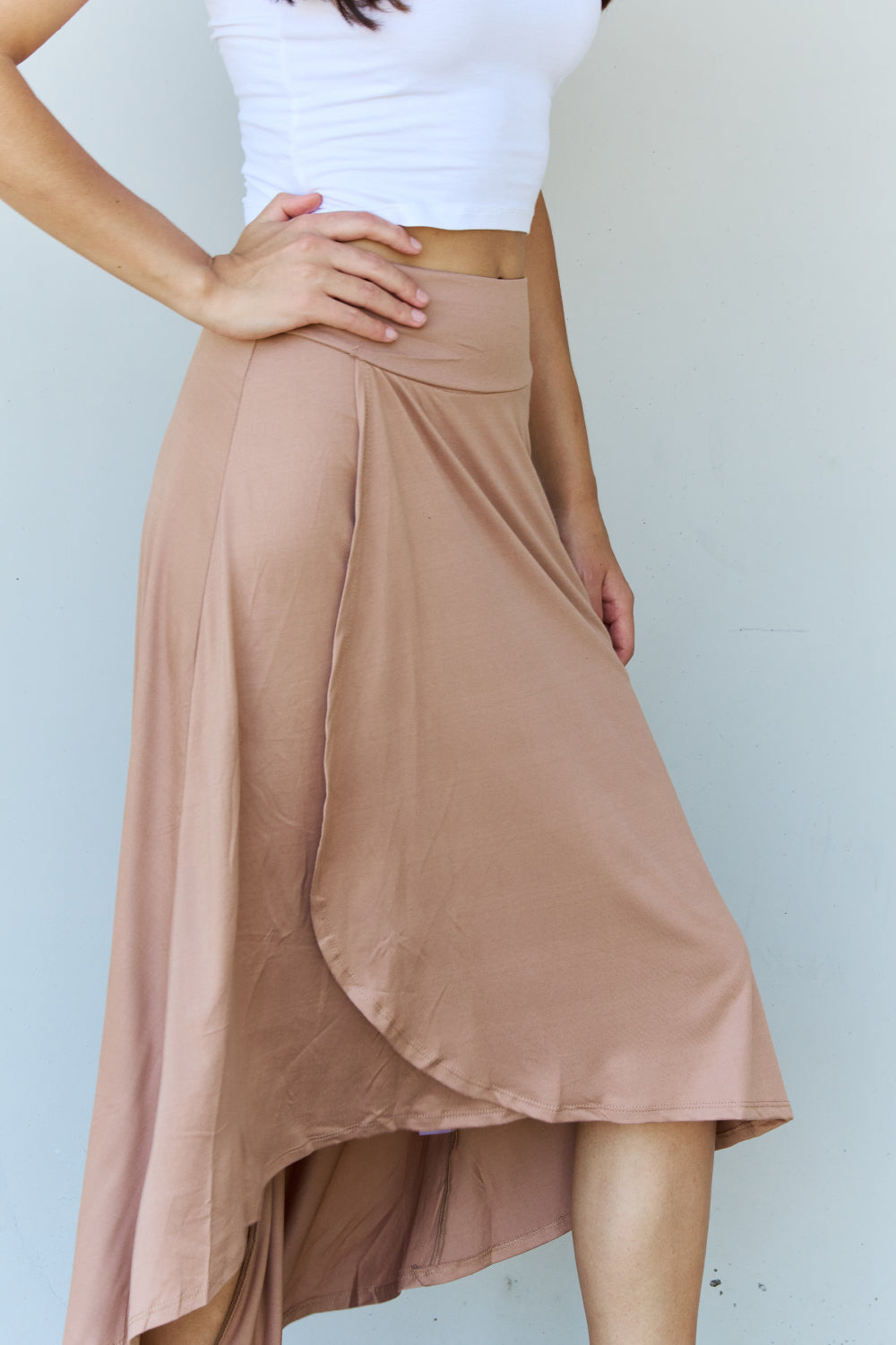 Honeybee Mumford's First Choice High Waisted Flare Maxi Skirt in Camel