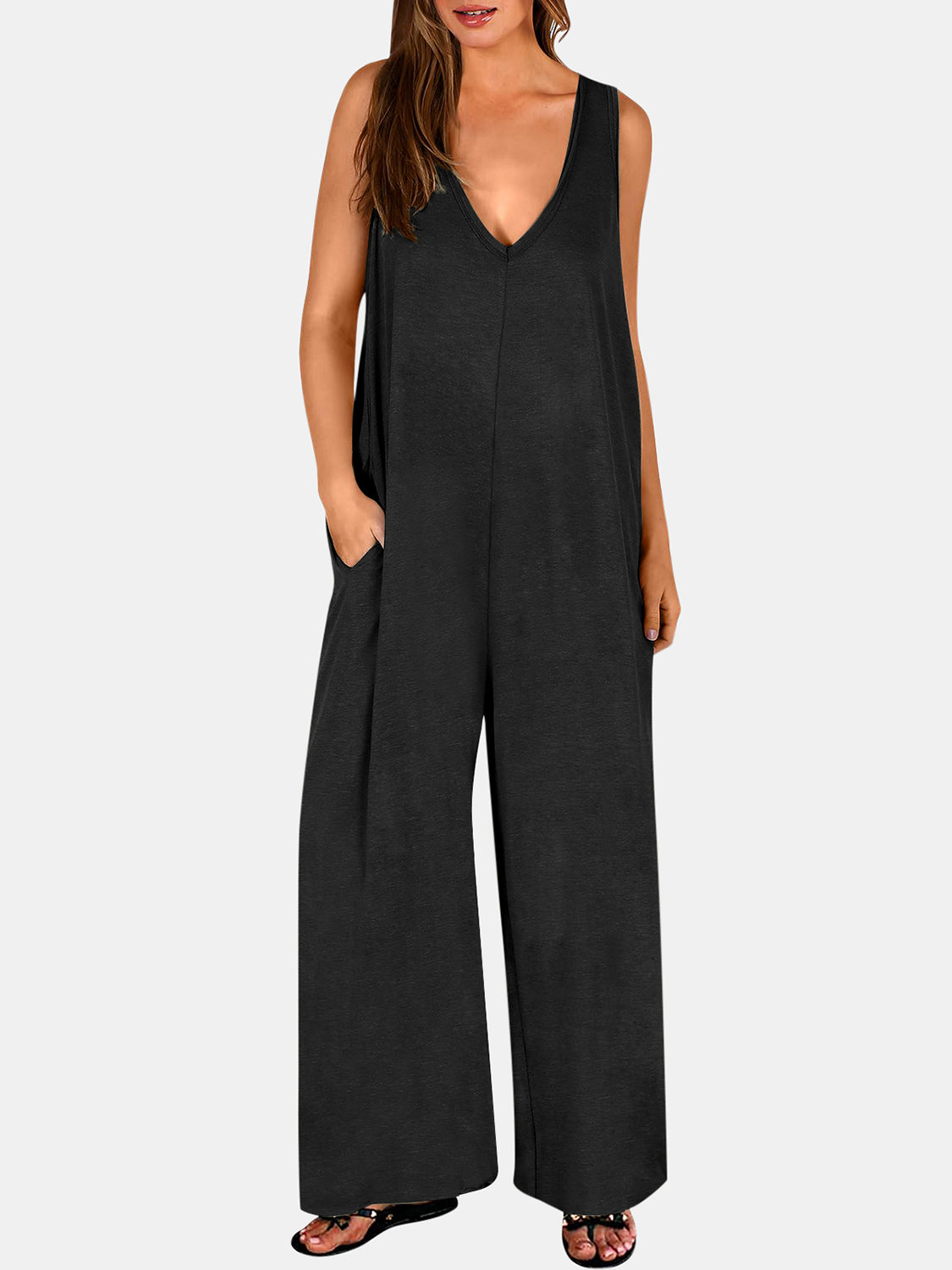 Honeybee Mumford's Full Size V-Neck Wide Strap Jumpsuit