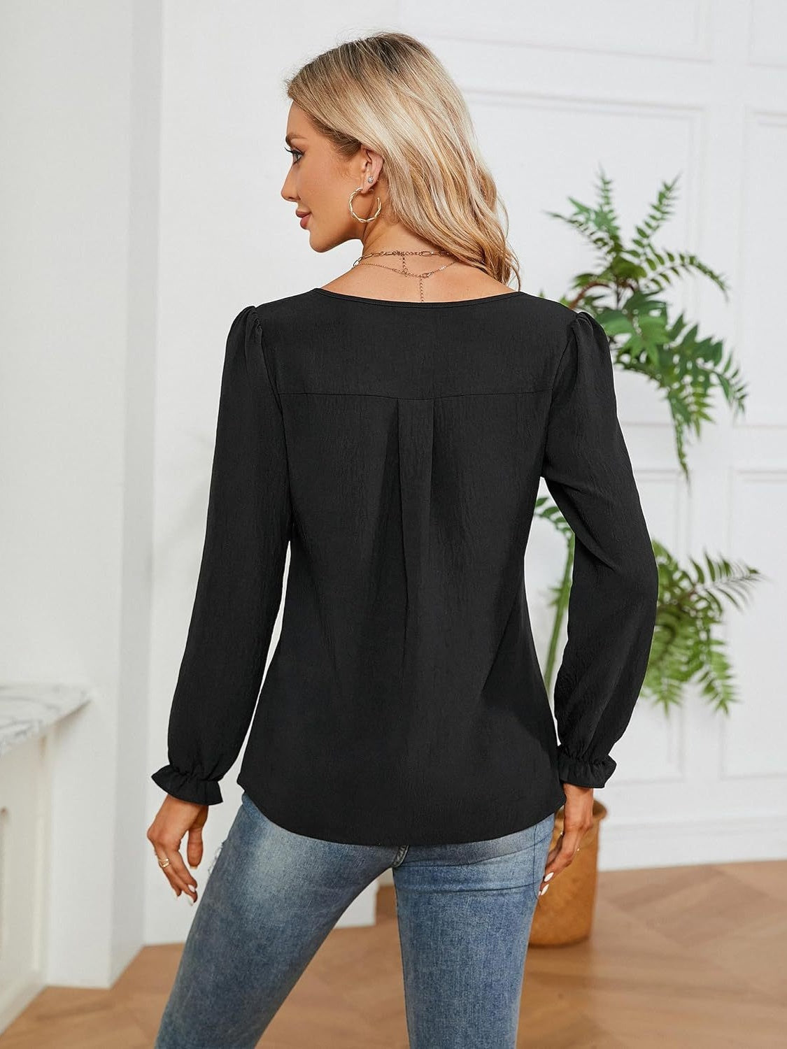 Honeybee Mumford's Notched Flounce Sleeve Blouse