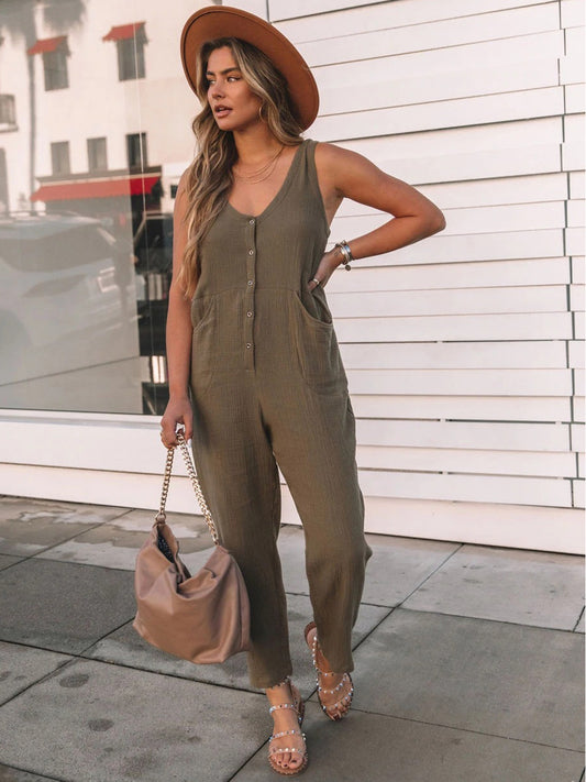 Honeybee Mumford's Full Size Scoop Neck Wide Strap Jumpsuit