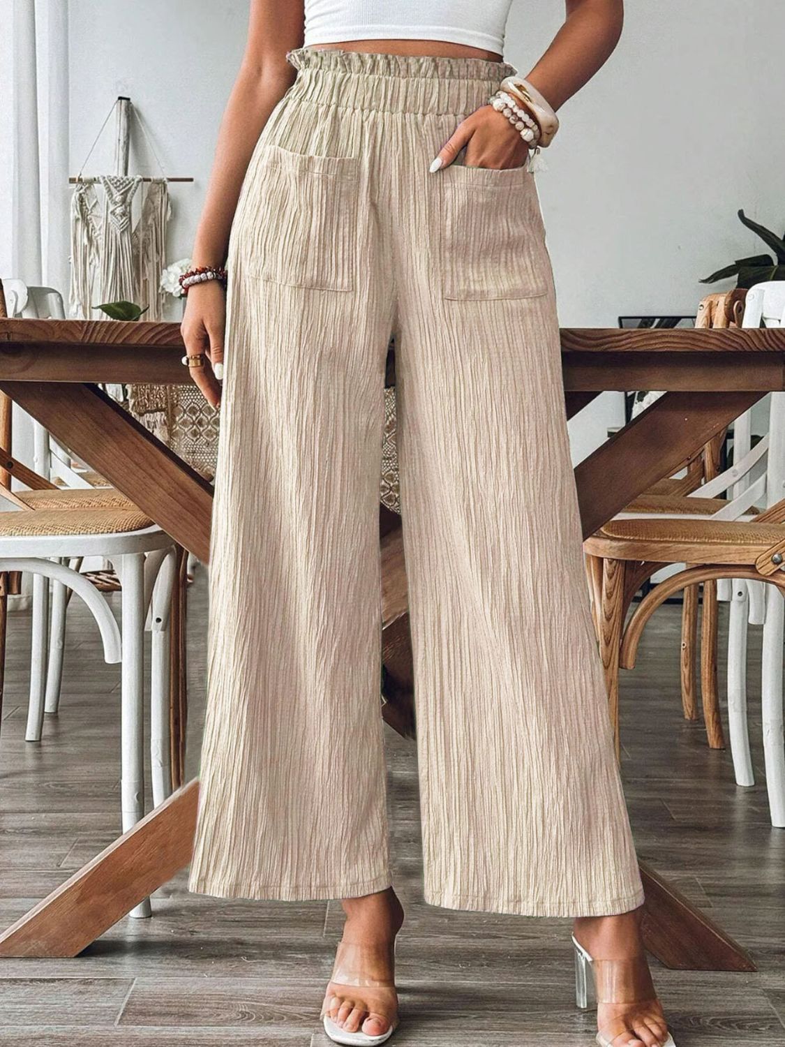 Honeybee Mumford's Pocketed Elastic Waist Wide Leg Pants