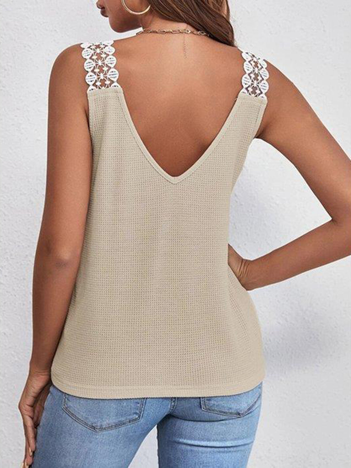 Honeybee Mumford's Full Size Lace Detail V-Neck Tank