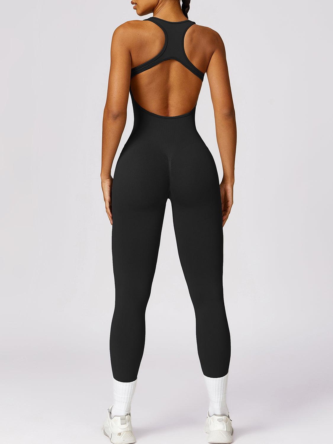 honeybee Mumford's Sleeveless Cutout Racerback Active Jumpsuit (Hot Pink , Black, Brown and more)