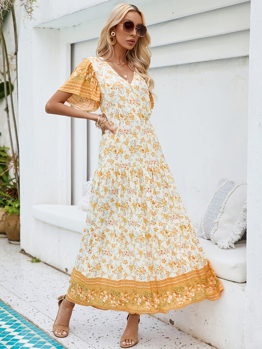 Honeybee Mumford's Yellow Short Sleeve Maxi Dress