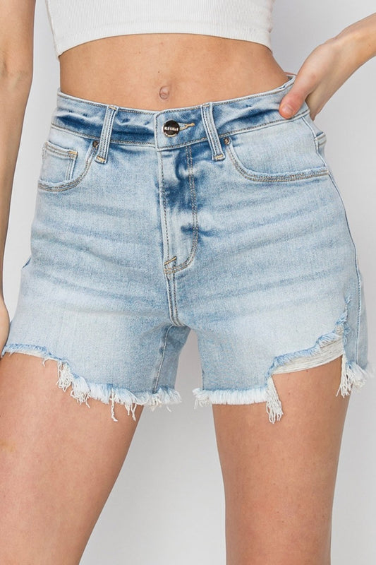 Honeybee Mumford's High Waist Frayed Detail Denim Shorts