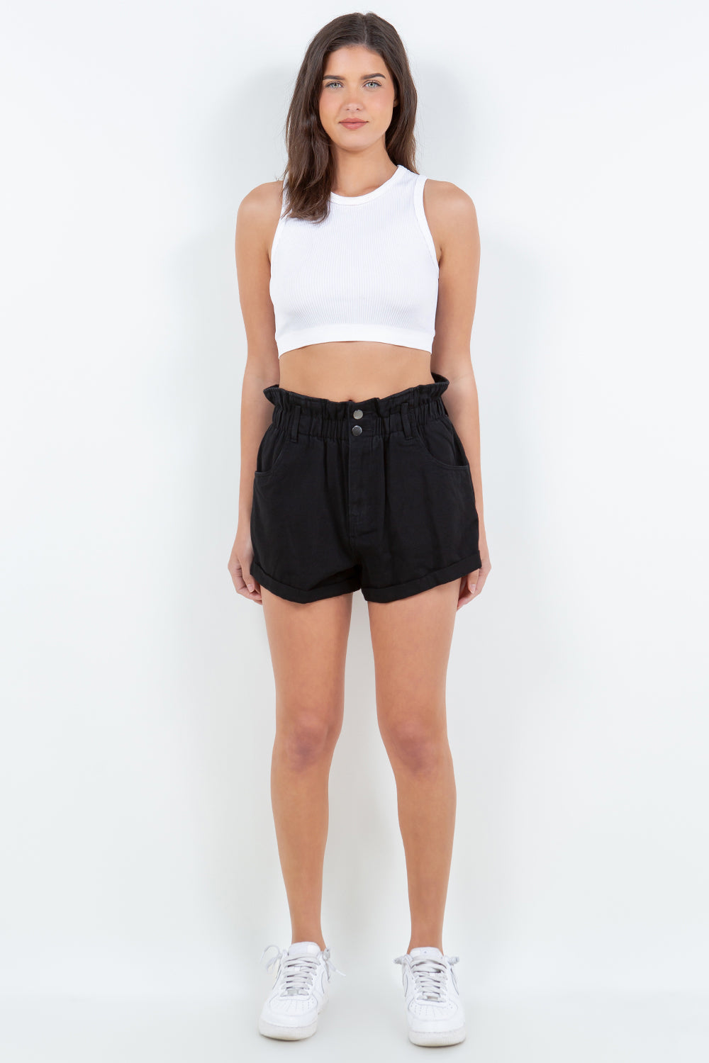 Honeybee Mumford's black High Waist Paper Bag Shorts