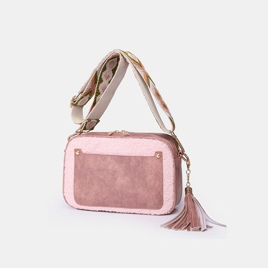 Honeybee Mumford's Fuzzy Tassel Leather Crossbody Bag