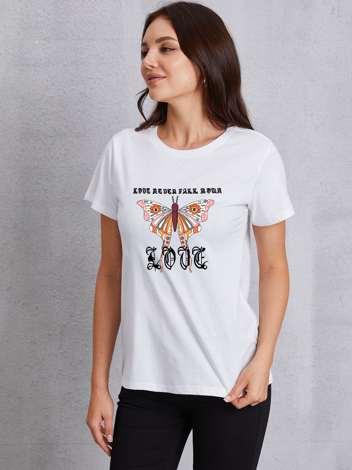 honeybee Mumford's Graphic Butterfly Short Sleeve T-Shirt w/ Round Neck in Dark Gray , Black , White