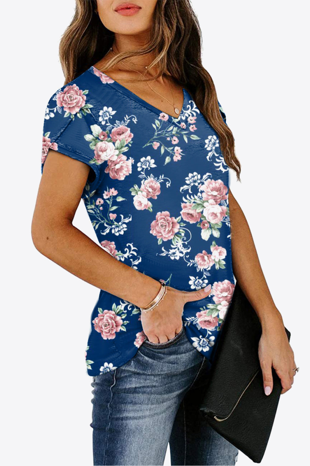 Honeybee Mumford's Printed Petal Sleeve V-Neck Blouse