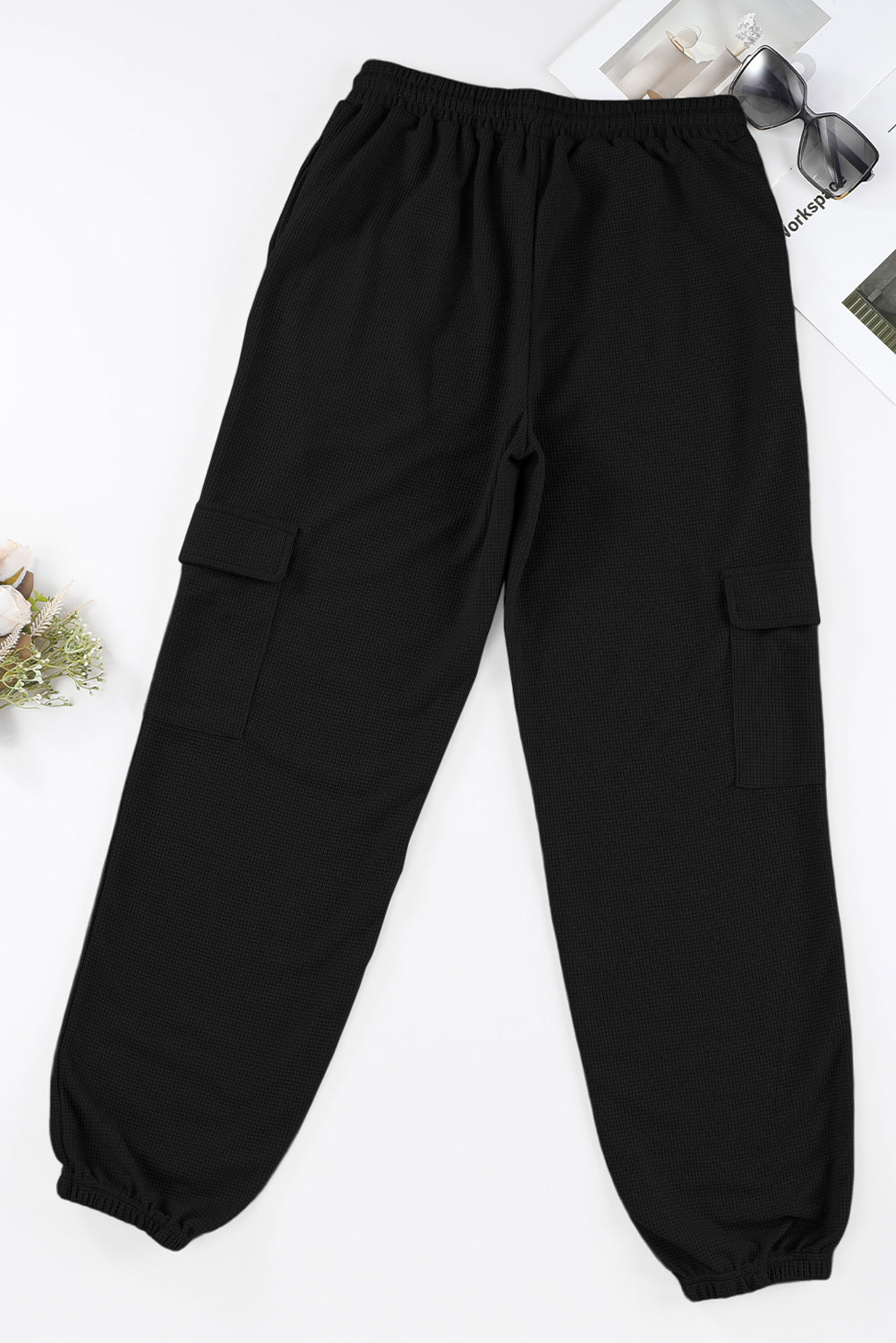 honeybee Mumford's Black Waffle Texture Cargo Pocket Jogger Pants