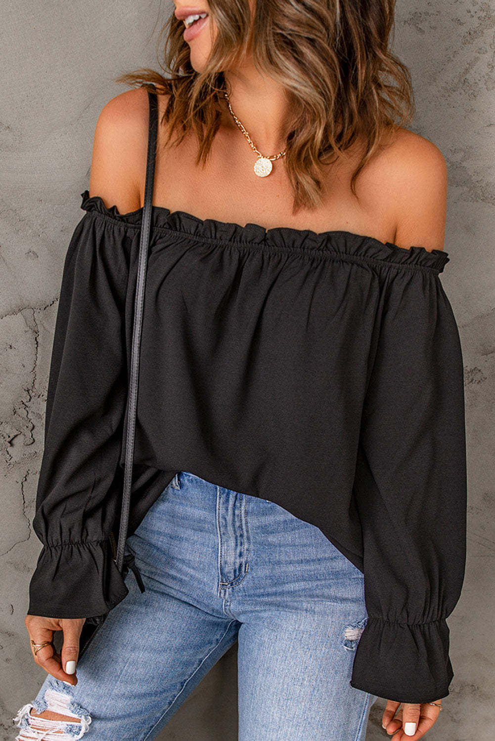 Honeybee Mumford's Off-Shoulder Flounce Sleeve Blouse