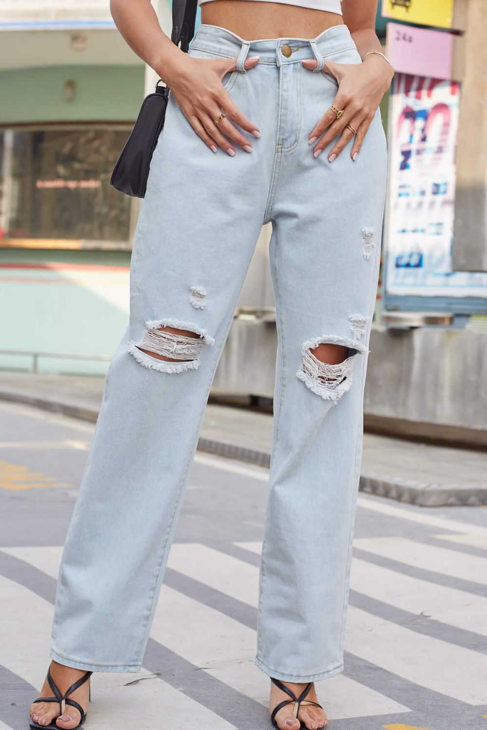 Honeybee Mumford's light blue Distressed Straight Leg Jeans with Pockets