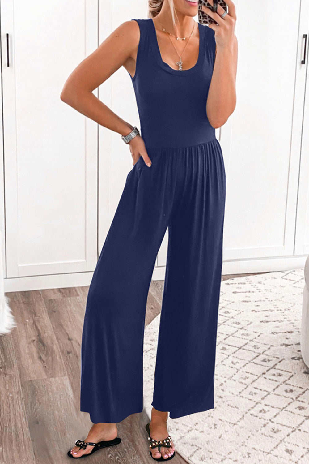 Honeybee Mumford's Full Size Scoop Neck Wide Strap Jumpsuit