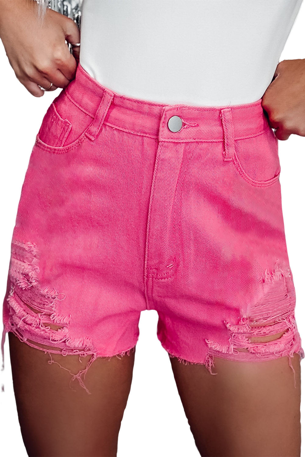 Honeybee Mumford's Rose Distressed Slim Fit High Waist Denim Shorts