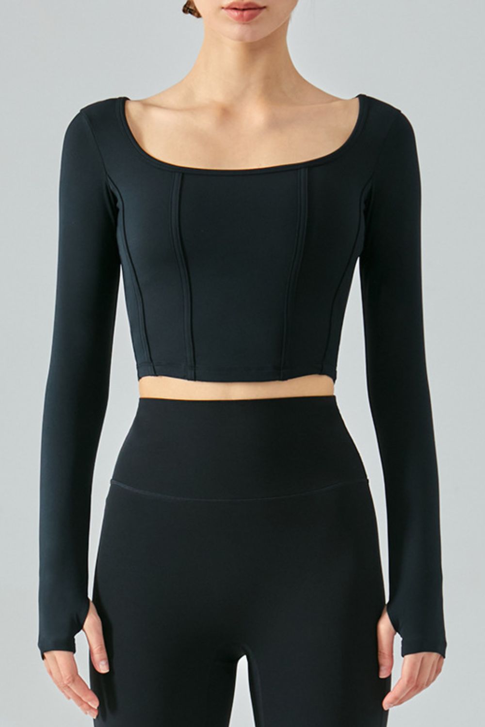 Honeybee Mumford's Seam Detail Thumbhole Sleeve Cropped Sports Top