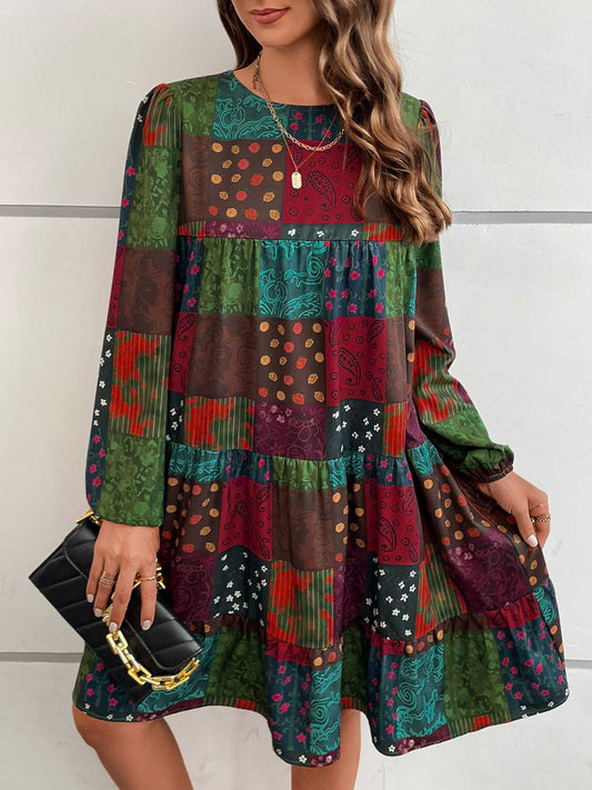 Honeybee Mumford's Patchwork Round Neck Long Sleeve Dress