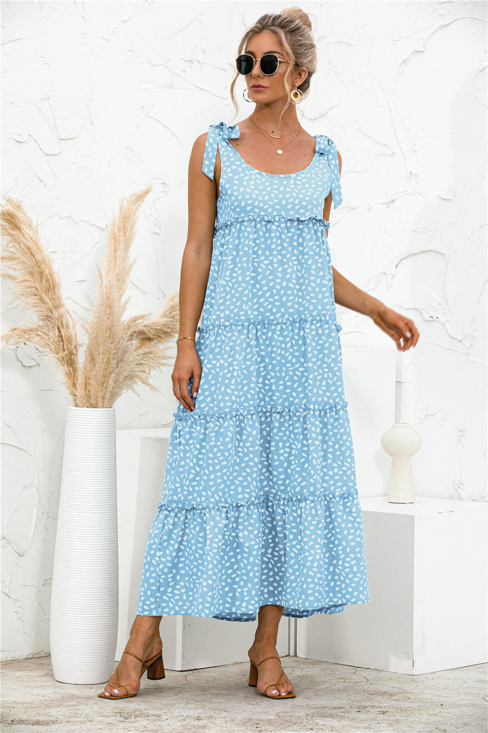 Honeybee Mumford's Polka Dot Adjustable Straps Tiered Dress