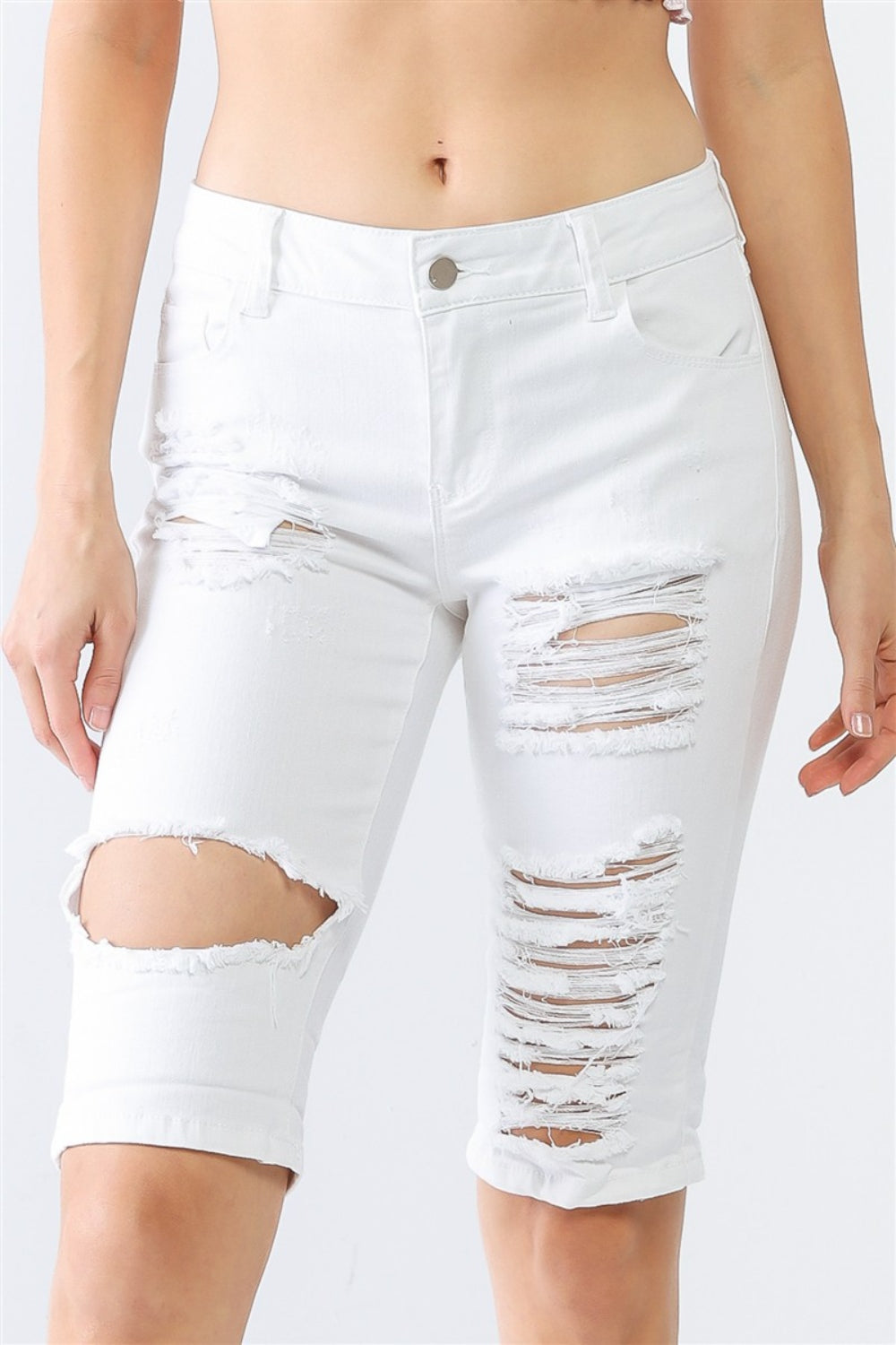 Honeybee Mumford's Distressed Bermuda Denim Shorts