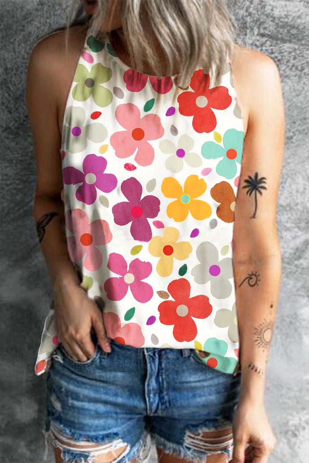 Honeybee Mumford's Flower Printed Round Neck Tank