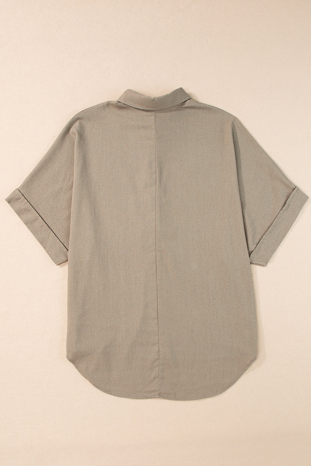 honeybee Mumford's Taupe Collared Half Buttons Folded Short Sleeve Oversize Top