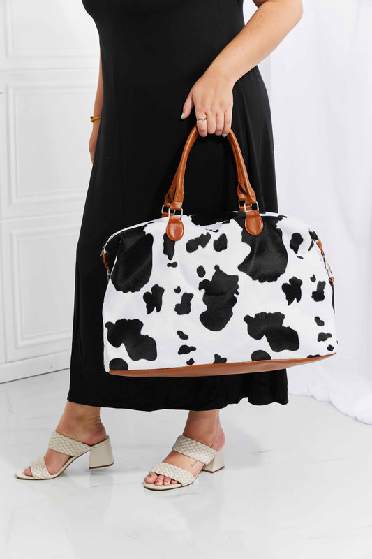 Honeybee Mumford's Cow Print Plush Weekender Bag