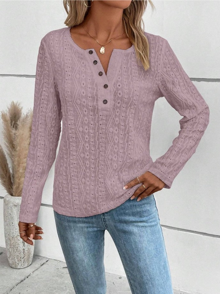 Honeybee Mumford's Openwork Half Button Long Sleeve Blouse