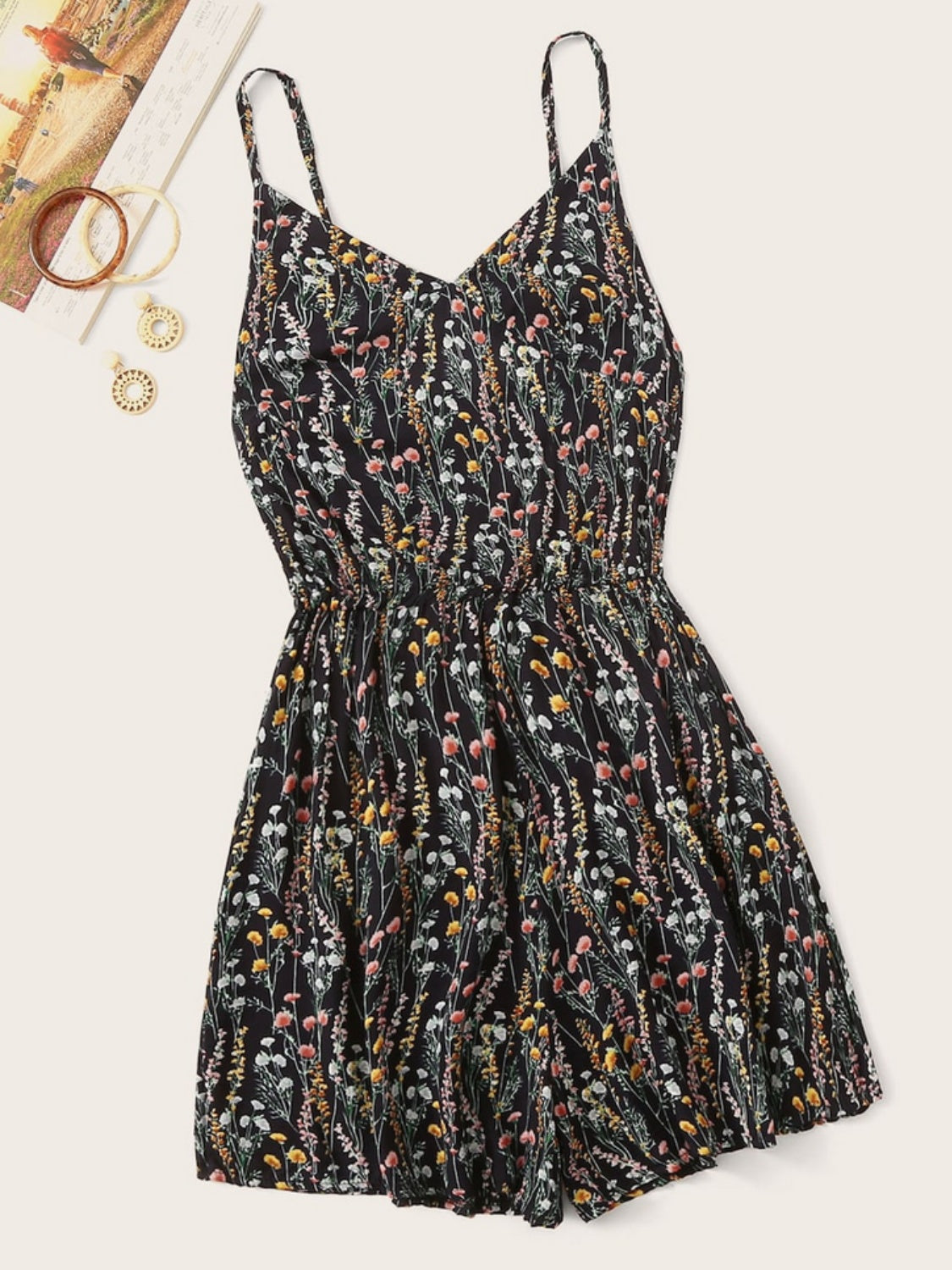 Honeybee Mumford's Printed V-Neck Spaghetti Strap Romper