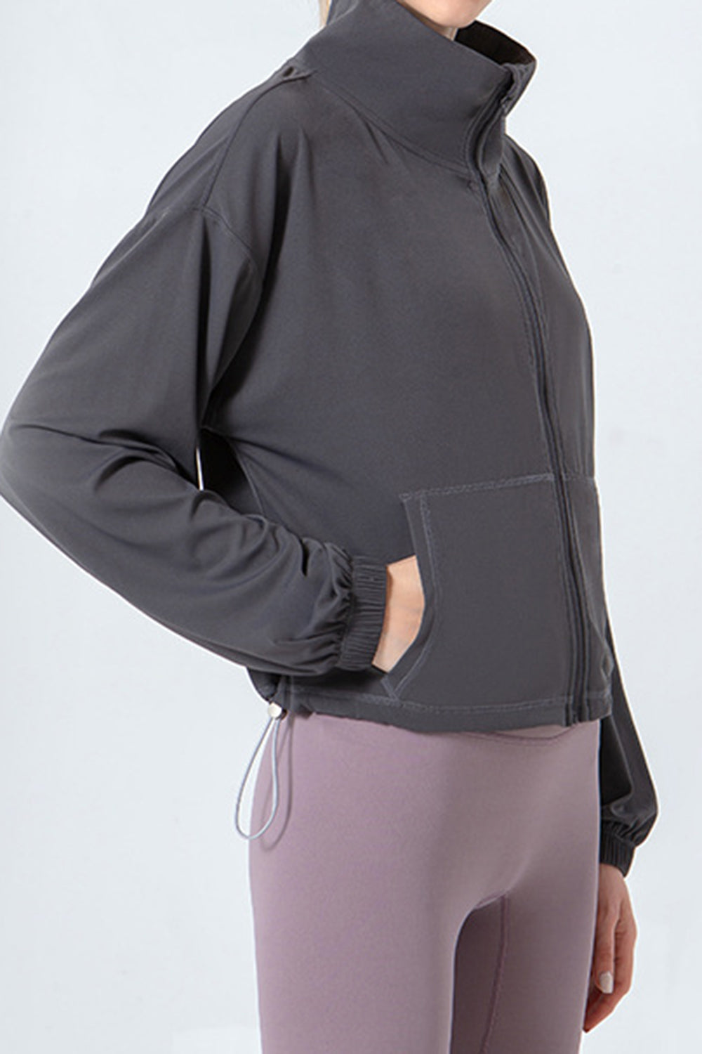 Honeybee Mumford's Drawstring Zip Up Dropped Shoulder Active Outerwear