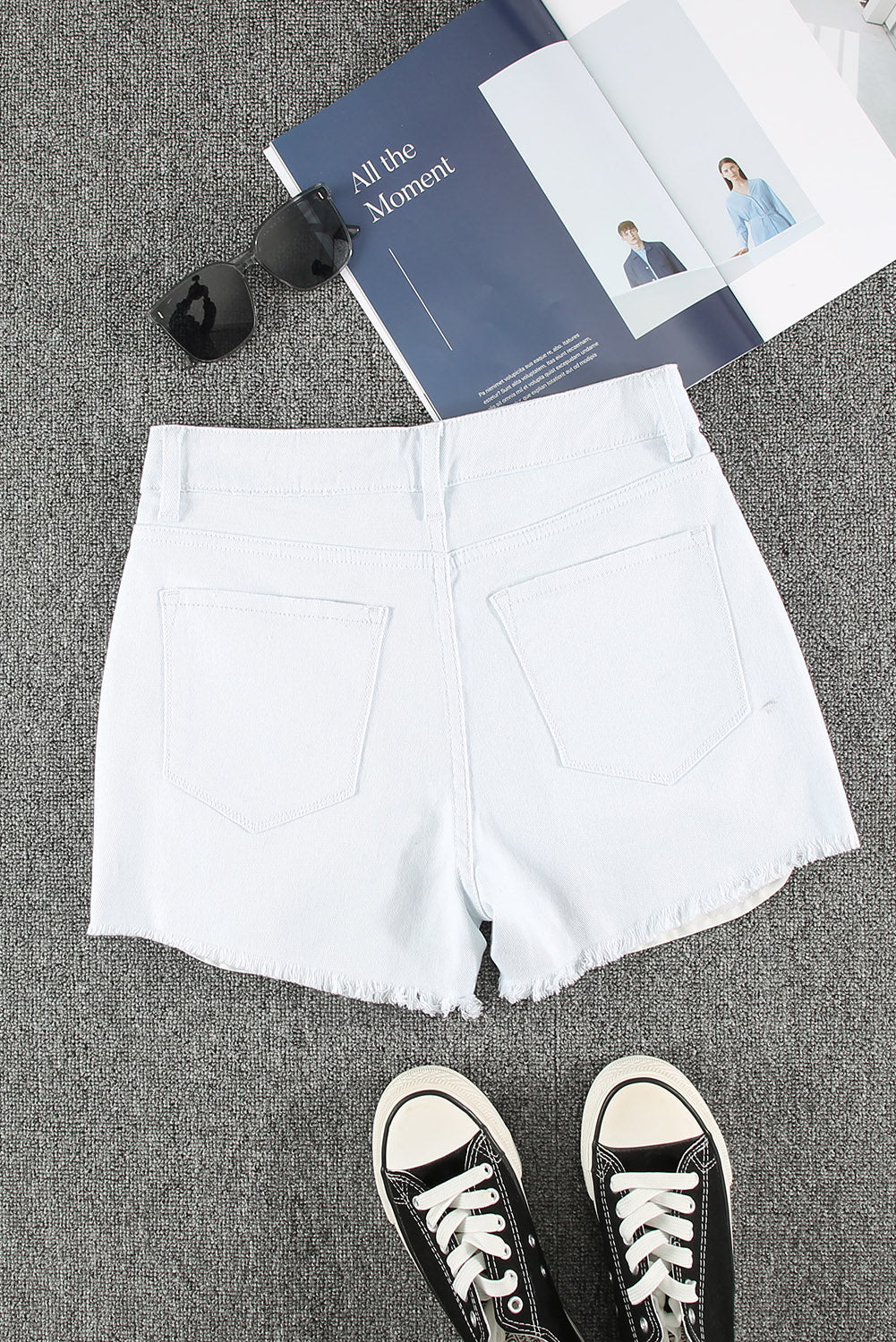 Honeybee Mumford's White Distressed Frayed Denim Shorts