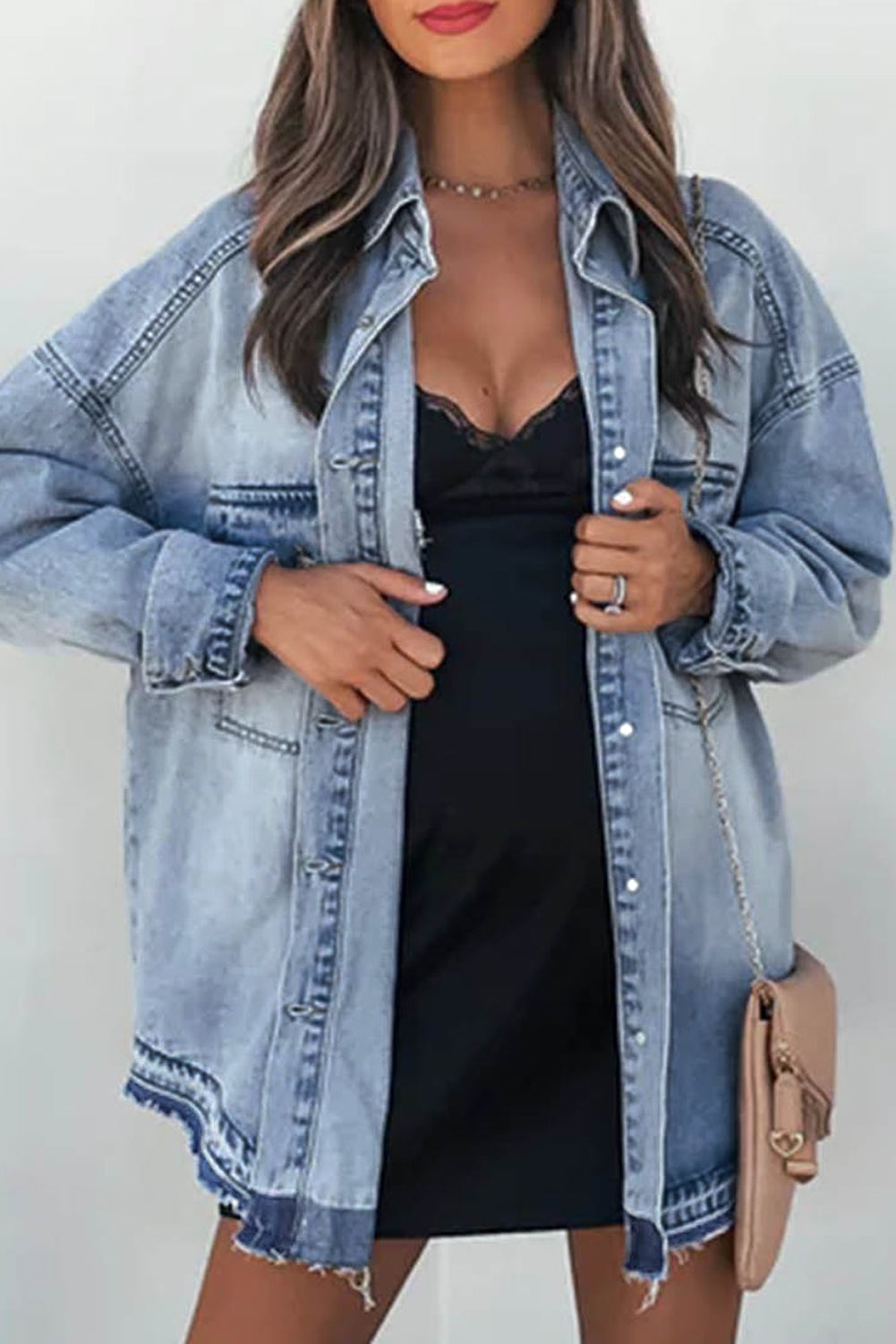 Honeybee Mumford's Sky Blue Flap Pocket Buttoned Oversized Denim Jacket