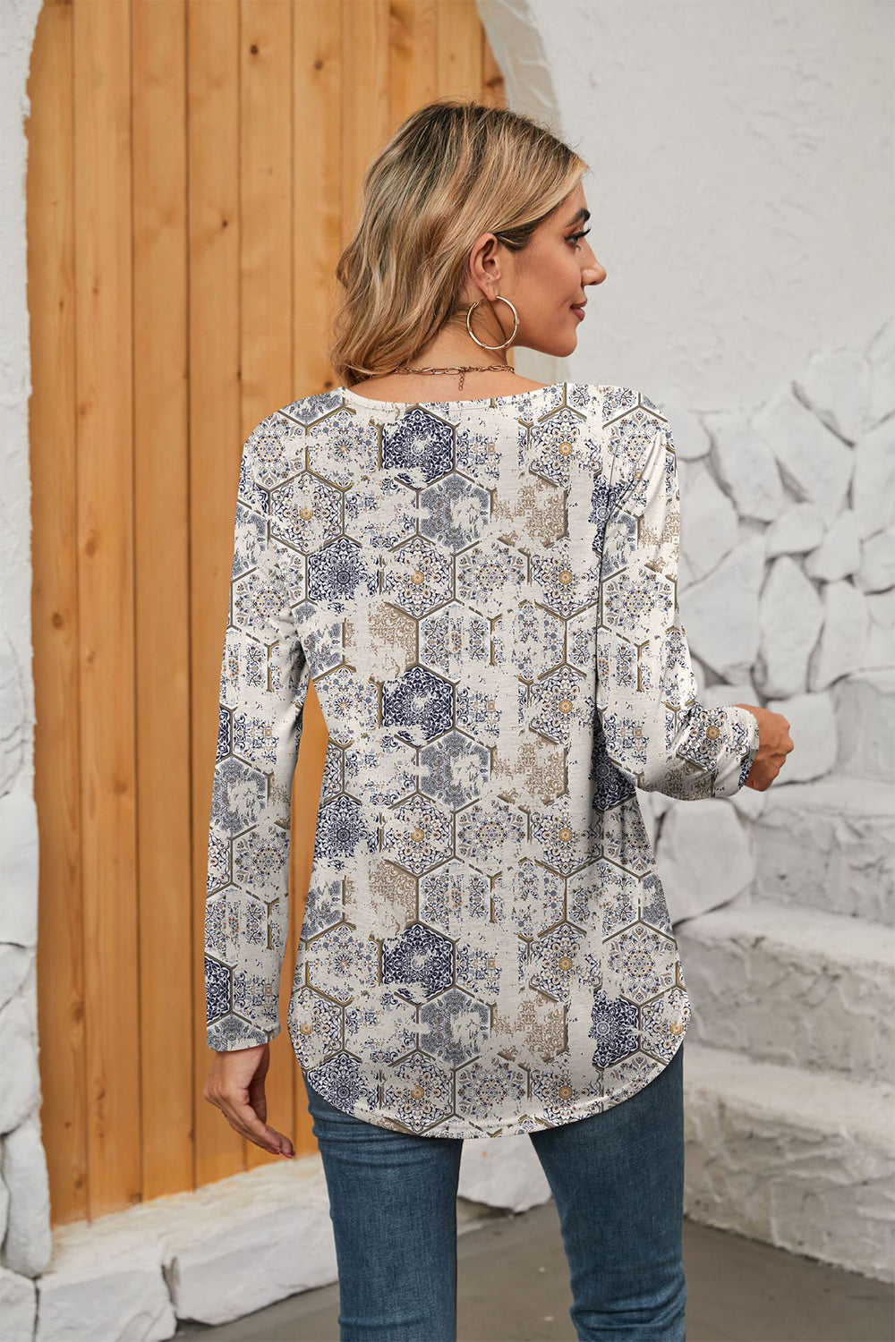 Honeybee Mumford's Printed Square Neck Long Sleeve Blouse