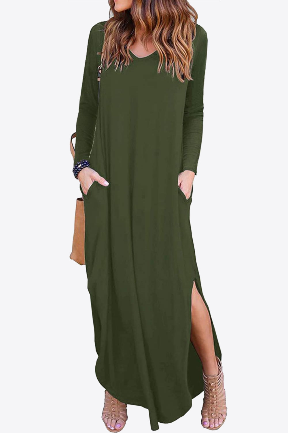 Honeybee Mumford's Split Long Sleeve V-Neck Maxi Dress