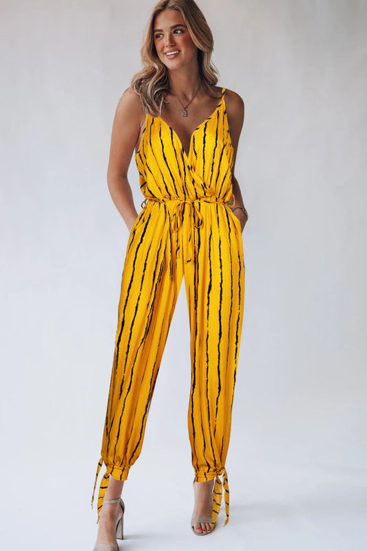 Honeybee Mumford's Striped Contrast Tie Ankle Spaghetti Strap Jumpsuit