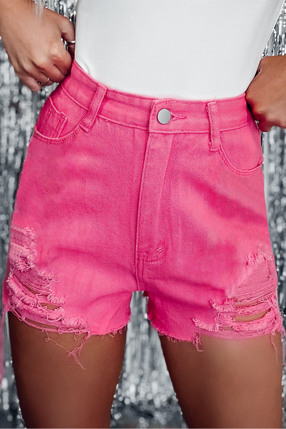 Honeybee Mumford's Rose Distressed Slim Fit High Waist Denim Shorts