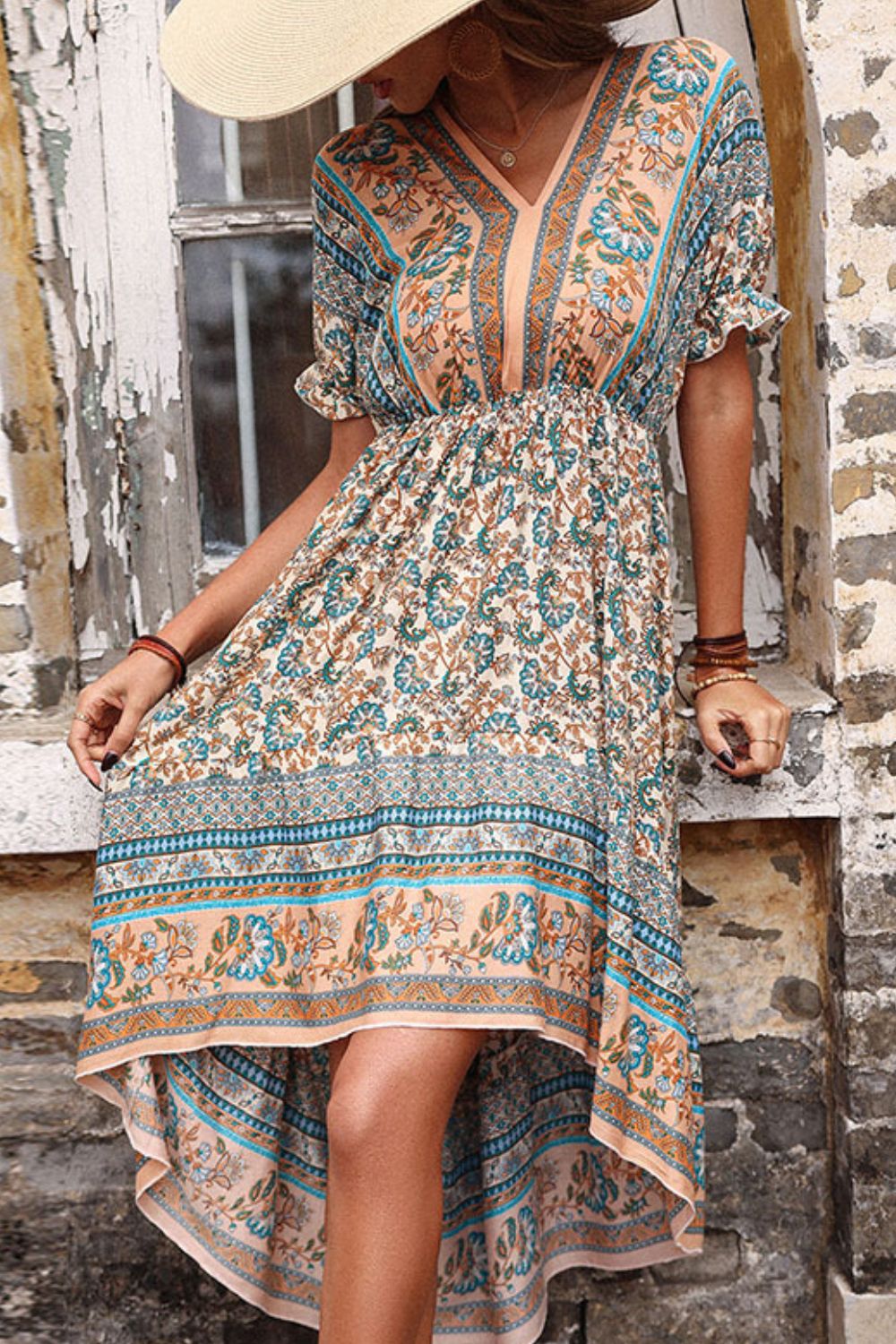 Honeybee Mumford's Casual Bohemian High-Low Open Back Dress