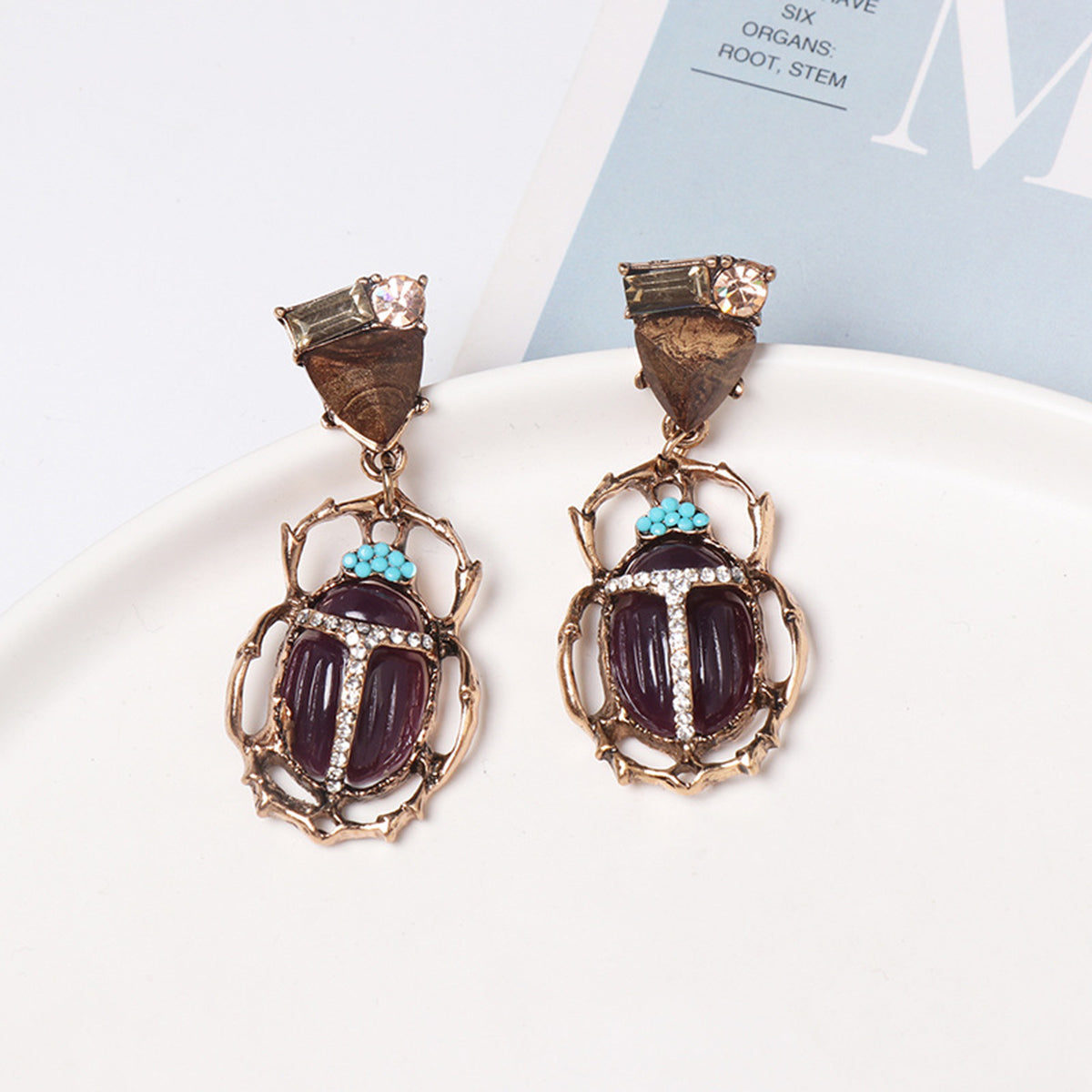 honeybee Mumford's Beetle Shape Rhinestone Alloy Dangle Earrings