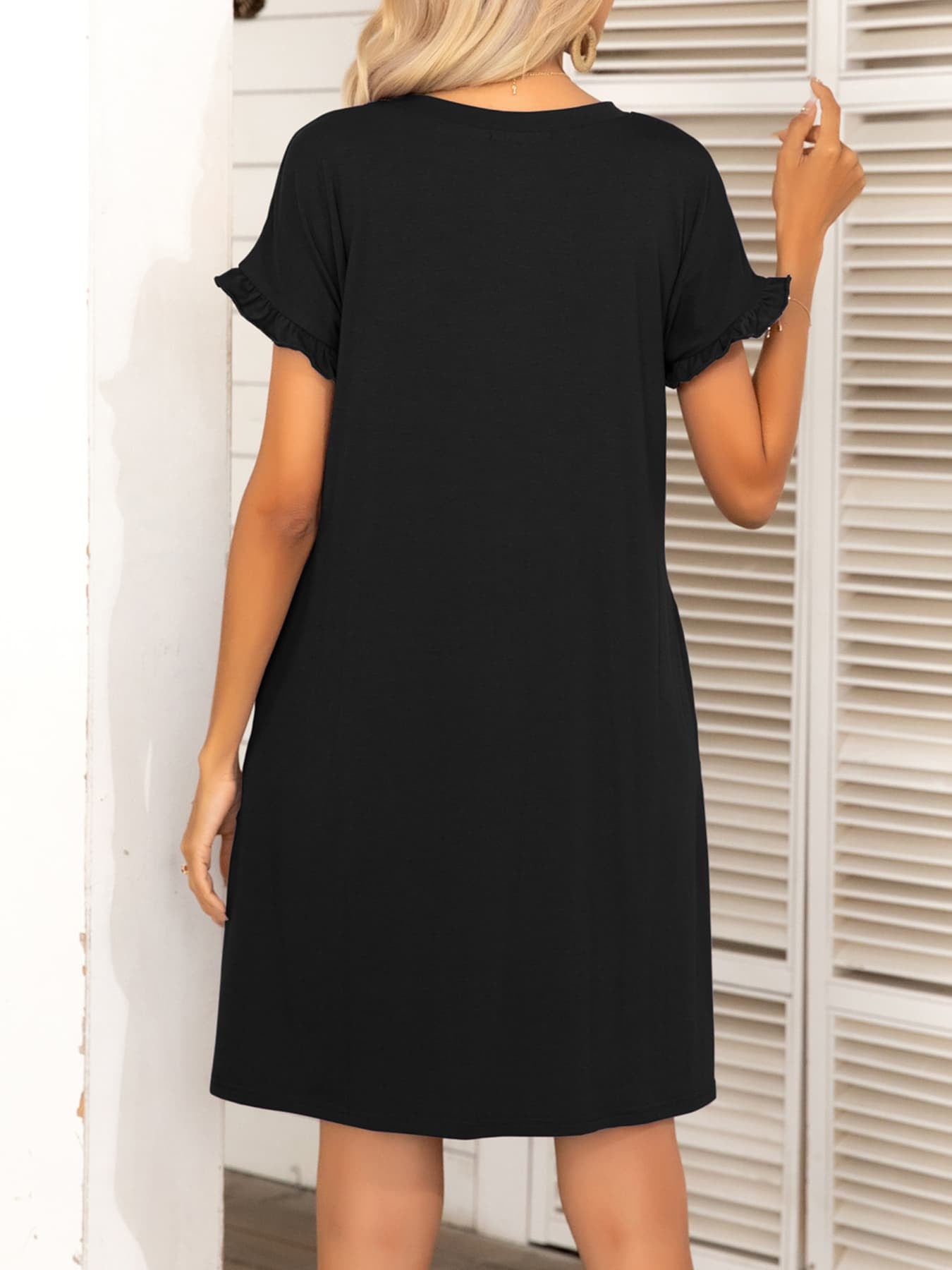 Honeybee Mumford's Round Neck Flounce Sleeve Dress with Pockets