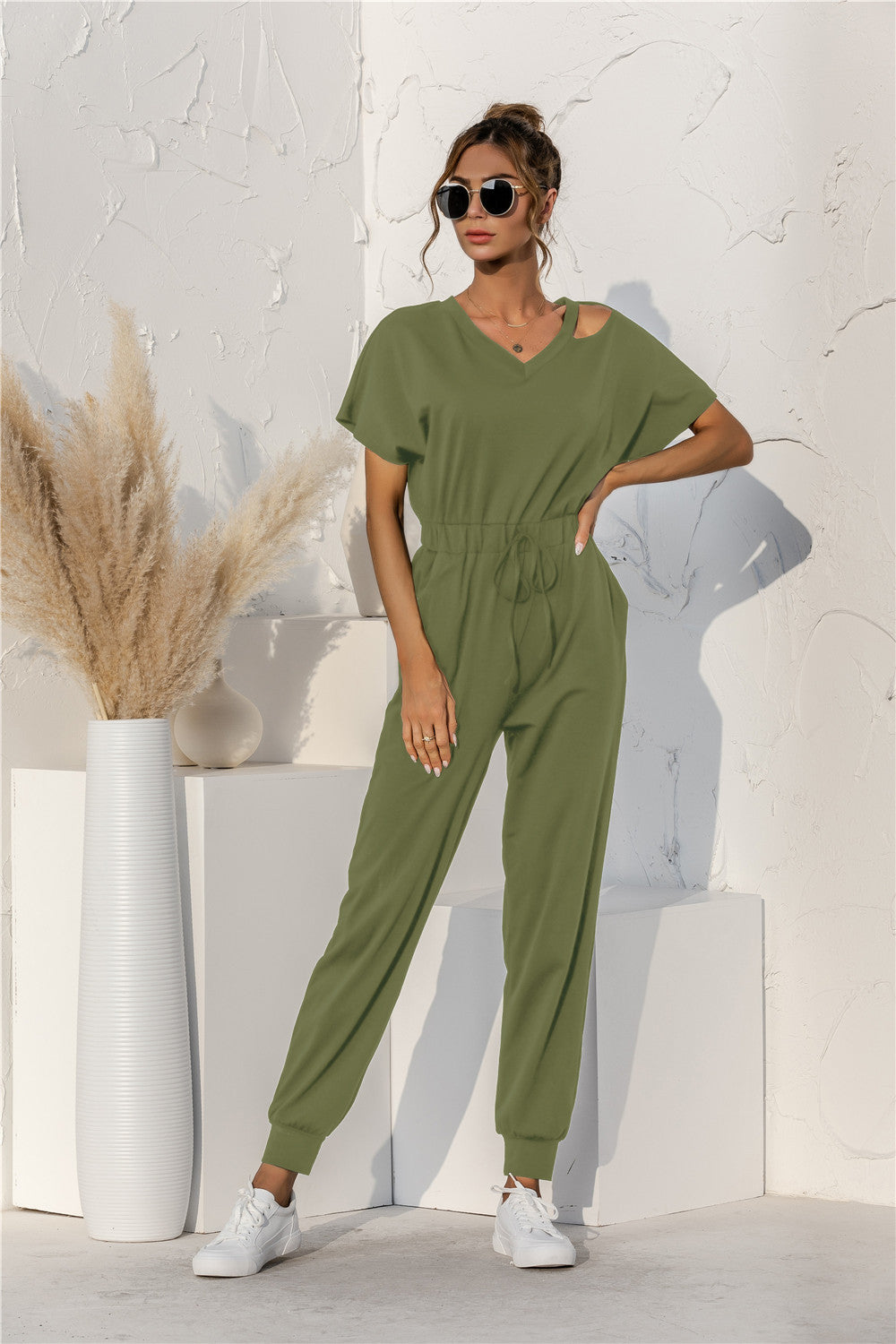 Honeybee Mumford's Cut Out V-neck Drawstring Jumpsuit