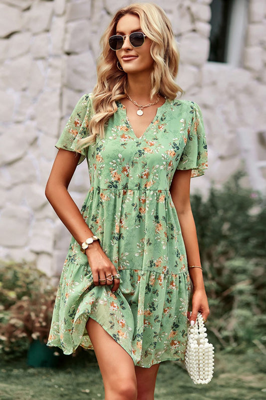 Honeybee Mumford's Floral Notched Flutter Sleeve Mini Dress